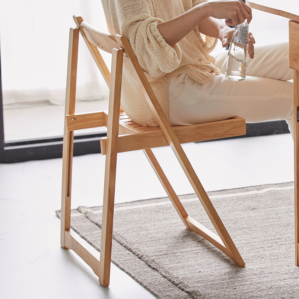 오브유 접이식 고무나무 원목 1인용 식탁의자