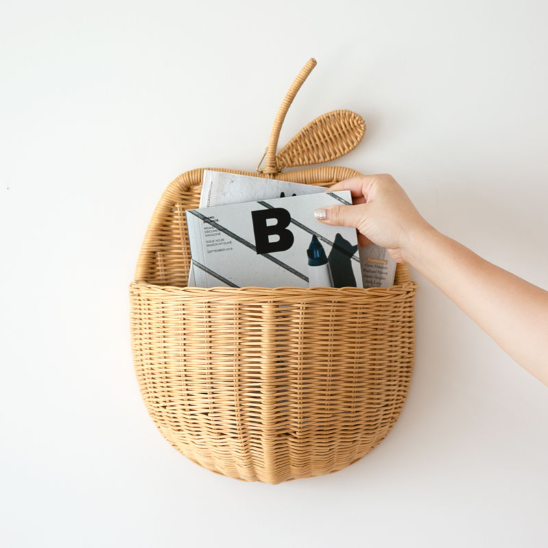 라탄 벽걸이 수납함 애플 우편물정리함 잡지꽂이 꽃바구니 정리함 수납함