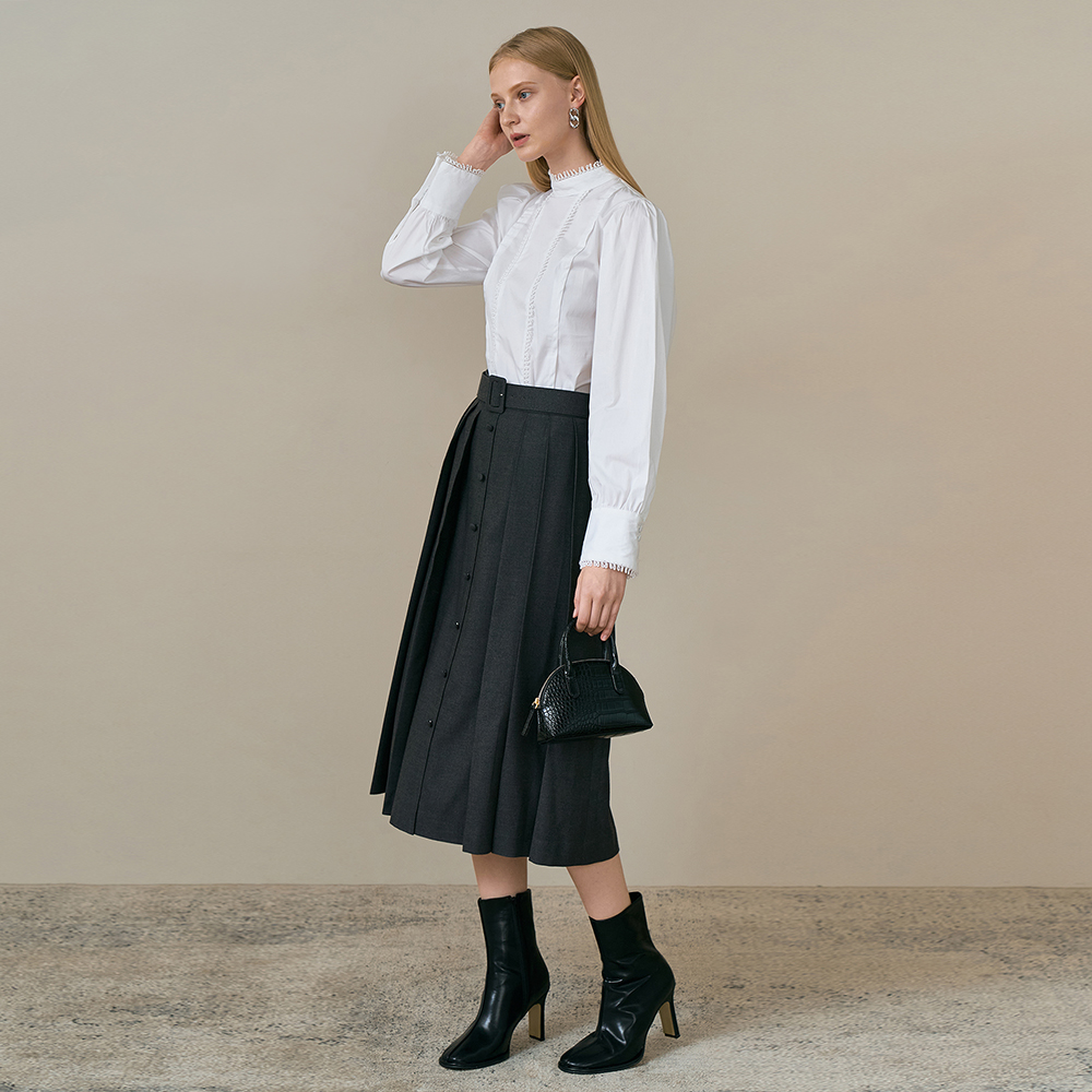 [강별 착용] JANE Belted pleats skirt_grey 제품 이미지