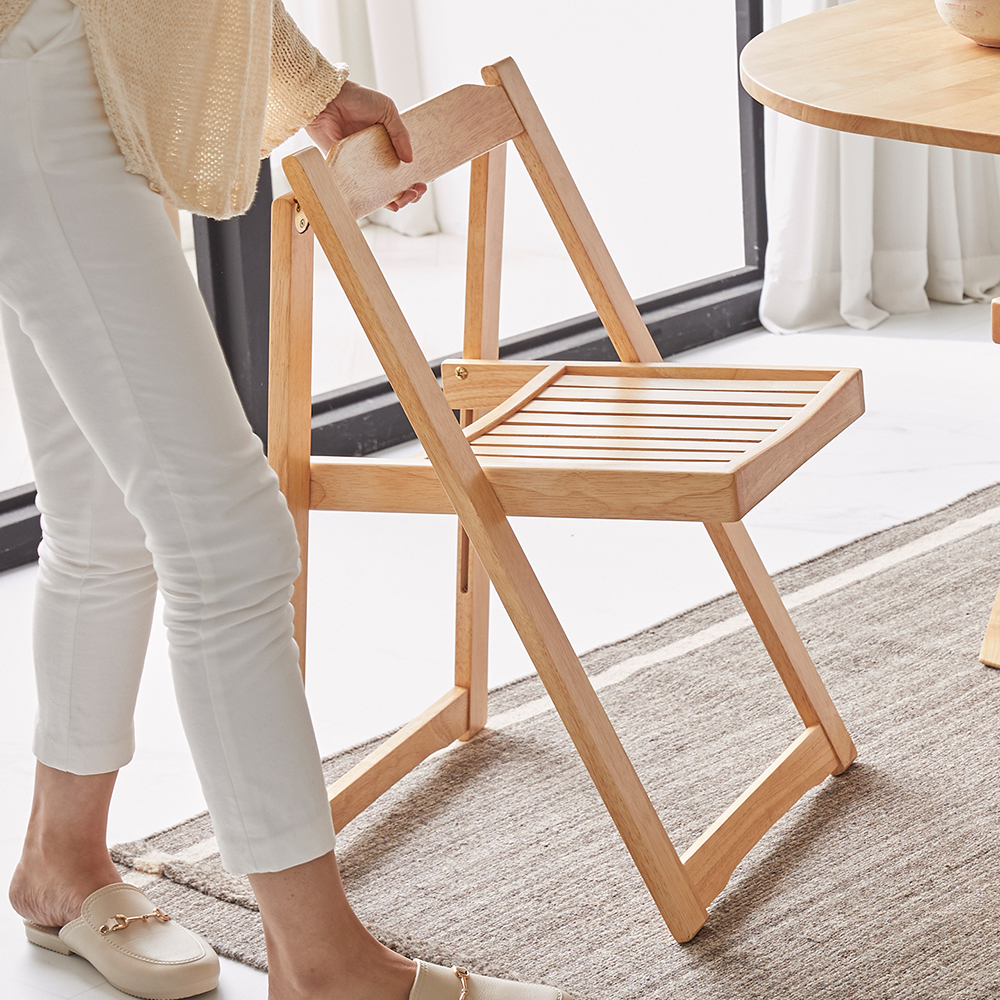 오브유 접이식 고무나무 원목 1인용 식탁의자