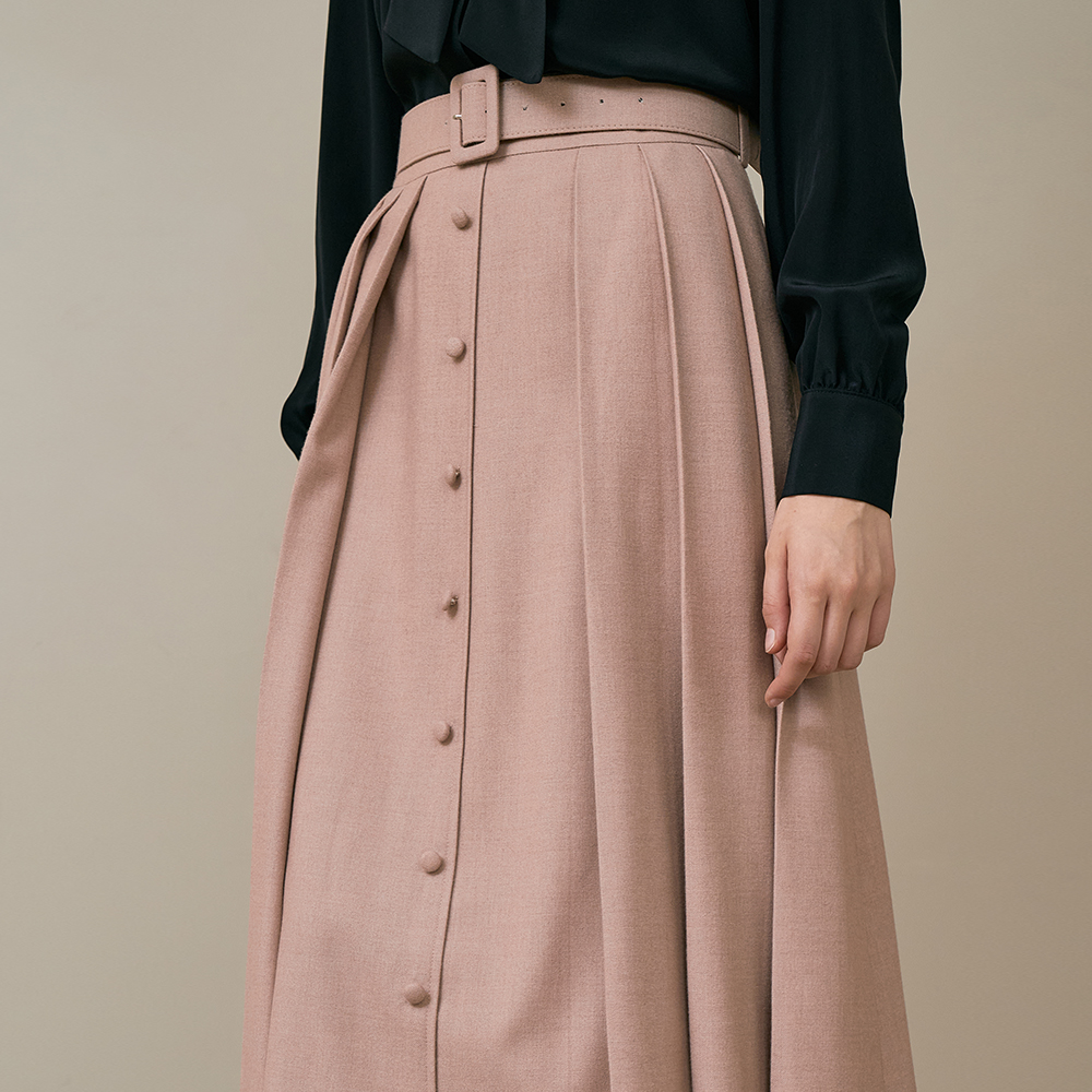 JANE Belted pleats skirt_pink brown 이미지 4
