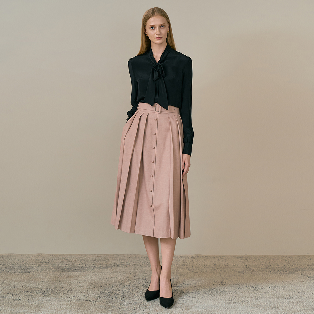JANE Belted pleats skirt_pink brown 이미지 3
