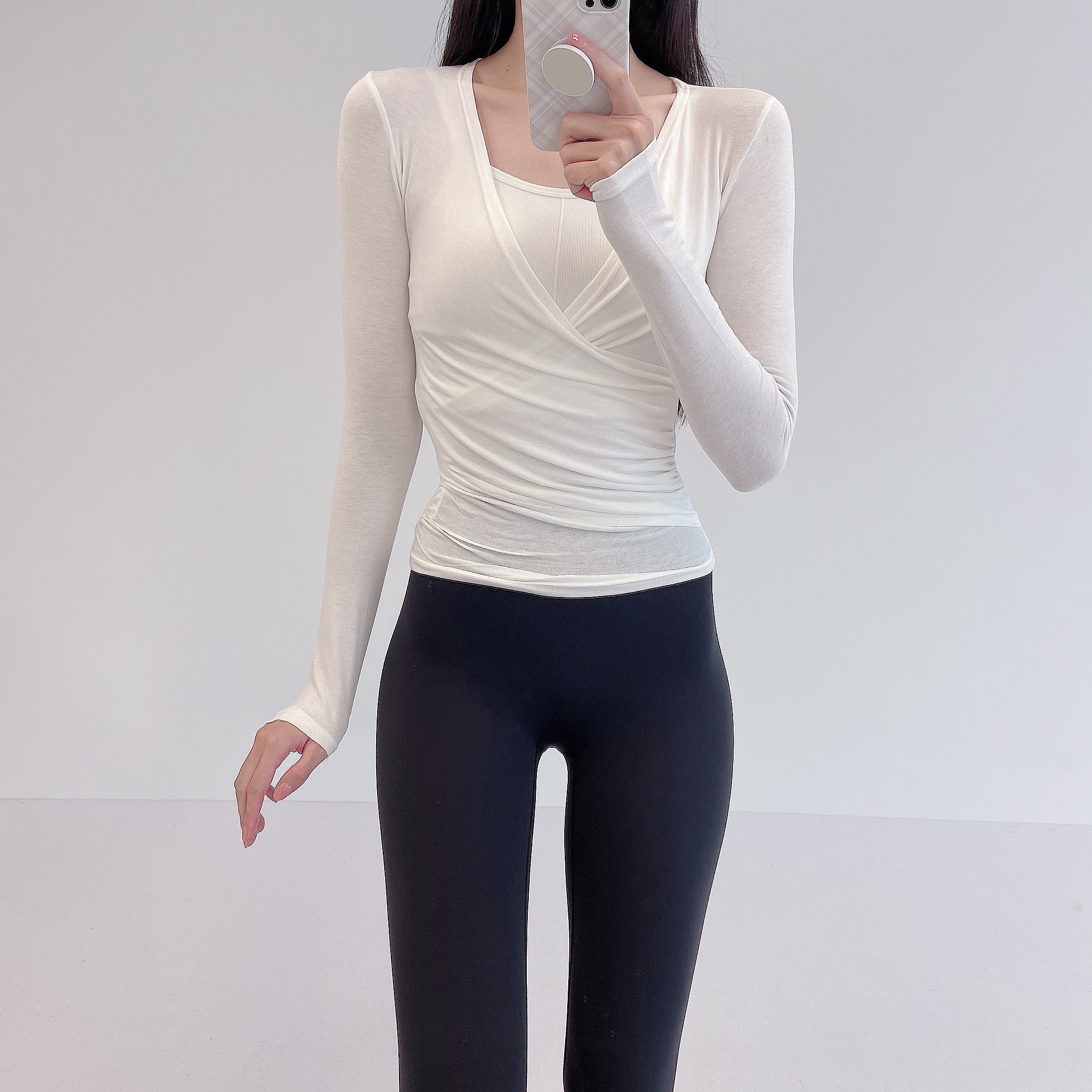 로라벨 그루 필라테스복 여성 요가복 필라테스 요가 상의 옷 커버업 운동복 탑 긴팔 복장 - 상세 이미지 3