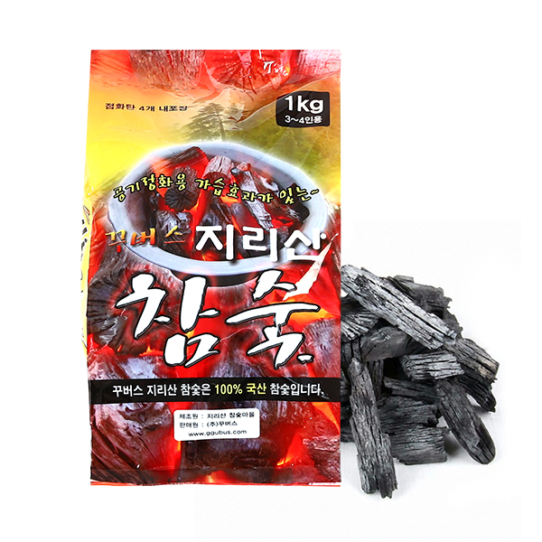 꾸버스  국내산 최고급 백탄 지리산 참숯 1kg 바베큐숯 구이용 캠핑 펜션 숯불 차콜 숯