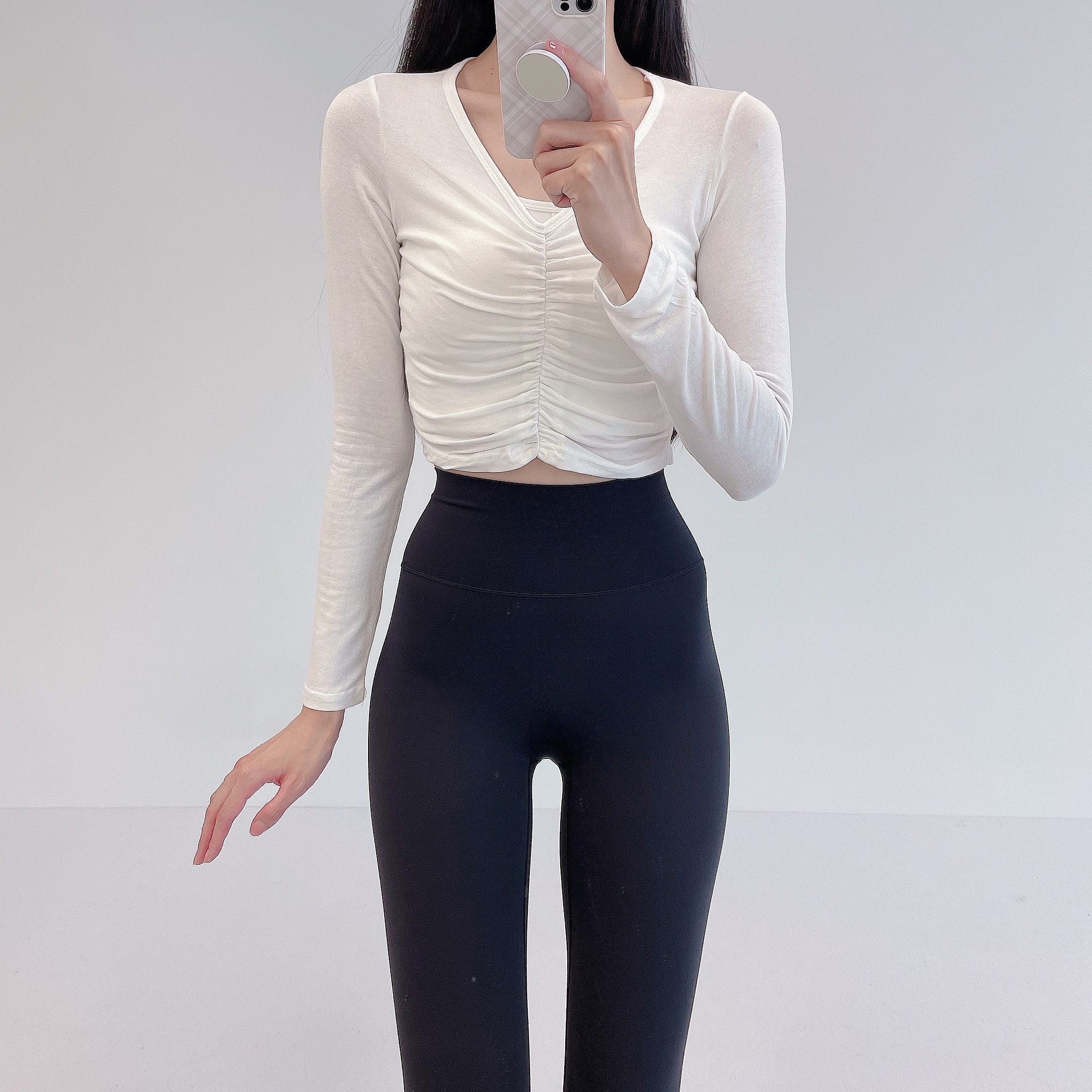 로라벨 원스 필라테스복 요가복 필라테스 상의 옷 커버업 운동복 탑 요가 긴팔 크롭 복장 - 상세 이미지 4