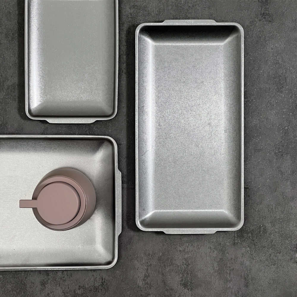 스텐 사각 트레이 실버 카페 쟁반 은쟁반 메탈 철제 주방 손잡이 커피 빵 빈티지22x14