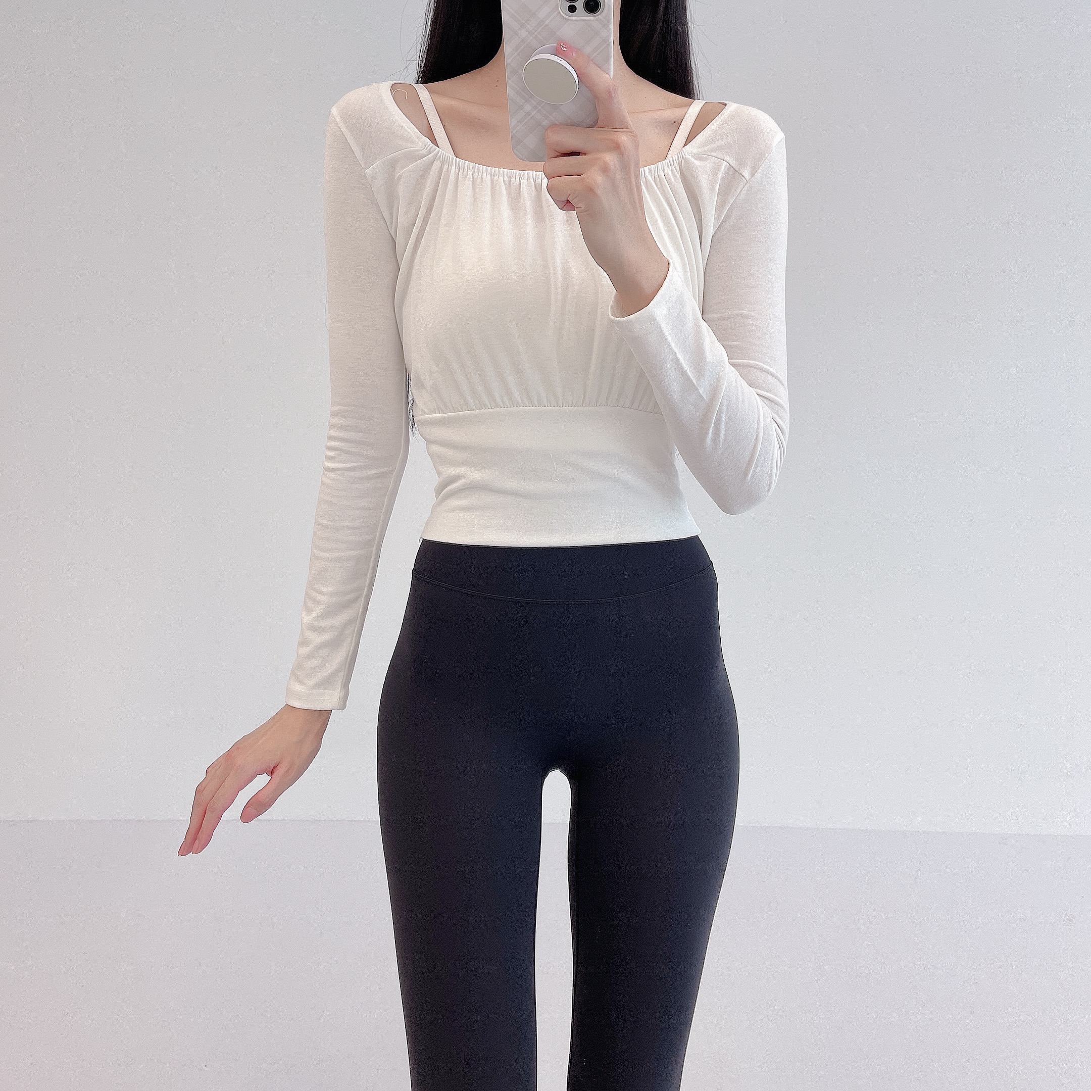로라벨 러버 필라테스복 요가복 필라테스 요가 상의 옷 커버업 운동복 탑 긴팔 크롭 복장 - 상세 이미지 3