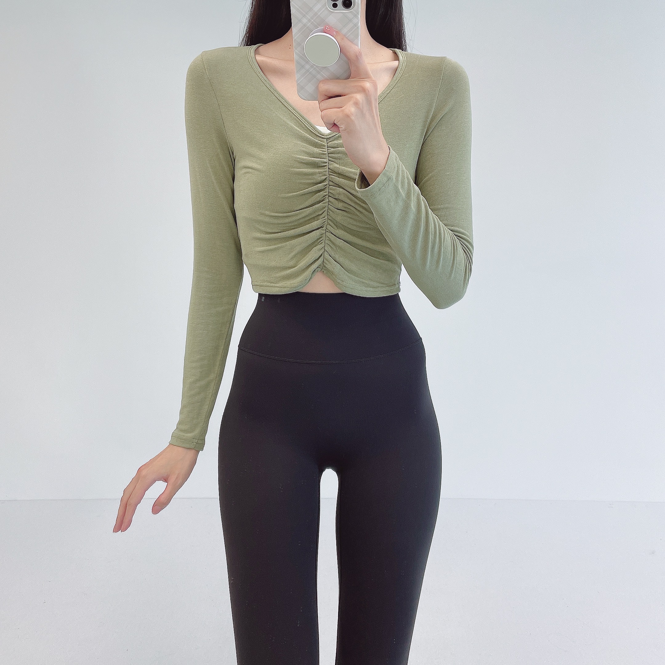 로라벨 원스 필라테스복 요가복 필라테스 상의 옷 커버업 운동복 탑 요가 긴팔 크롭 복장 - 상세 이미지 3