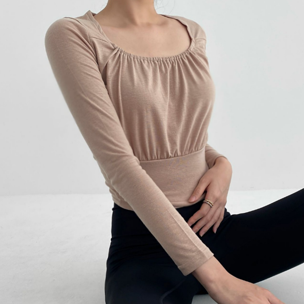 로라벨 러버 필라테스복 요가복 필라테스 요가 상의 옷 커버업 운동복 탑 긴팔 크롭 복장 - 메인 이미지