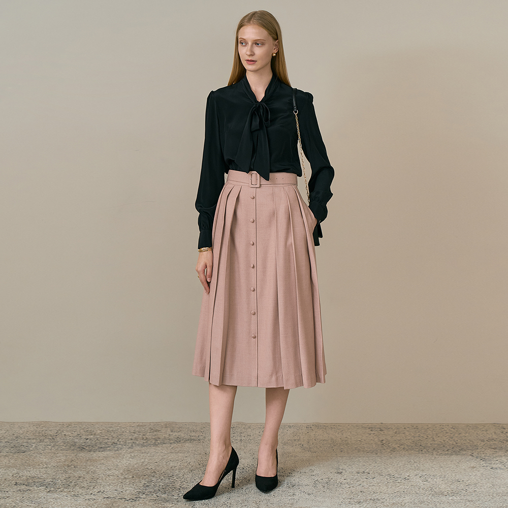 JANE Belted pleats skirt_pink brown 제품 이미지