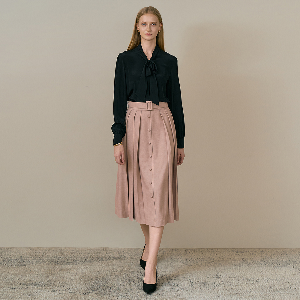 JANE Belted pleats skirt_pink brown 이미지 2