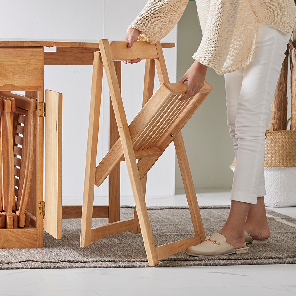 오브유 접이식 고무나무 원목 1인용 식탁의자