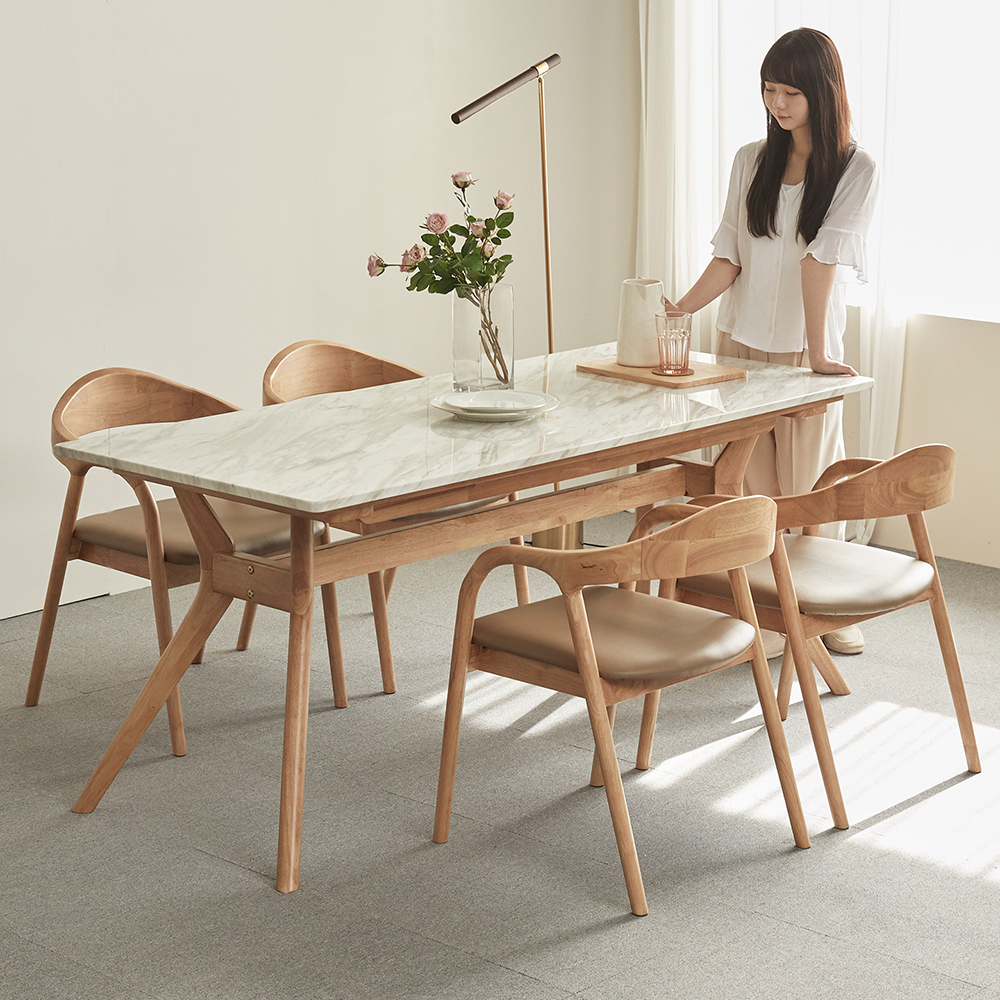 모노 비앙코 대리석 원목 6인용 식탁세트 의자4