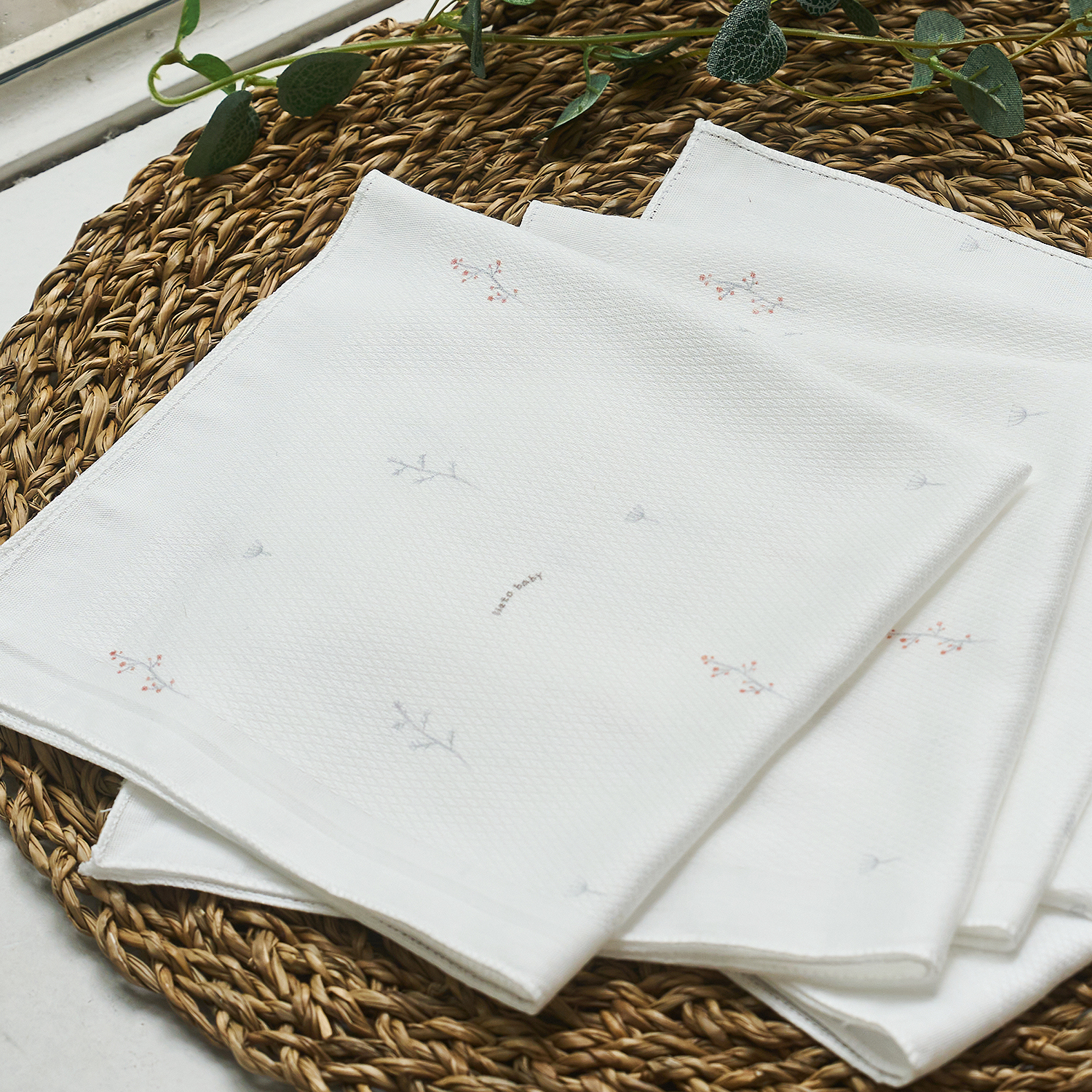 리에또 밤부 엠보 가제 무형광 손수건 아기 신생아 손수건 5장