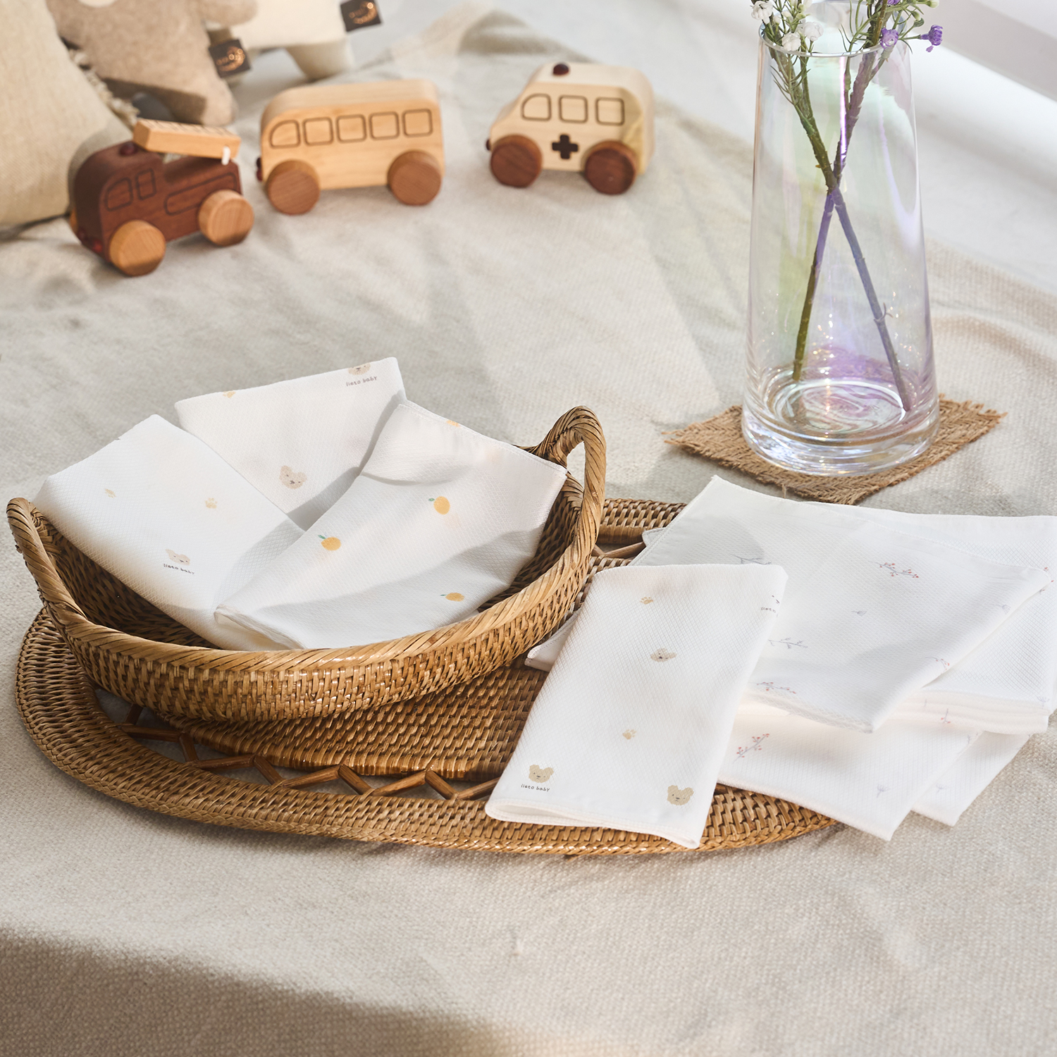 리에또 밤부 엠보 가제 무형광 손수건 아기 신생아 손수건 5장