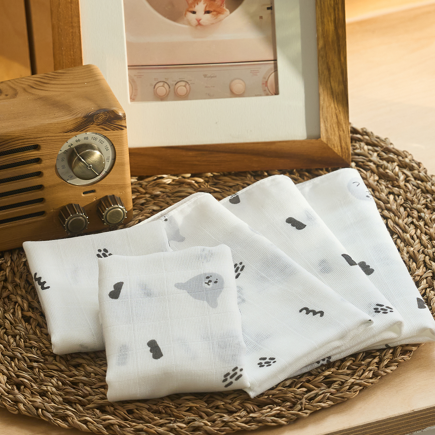 리에또 밤부 엠보 가제 무형광 손수건 아기 신생아 손수건 5장