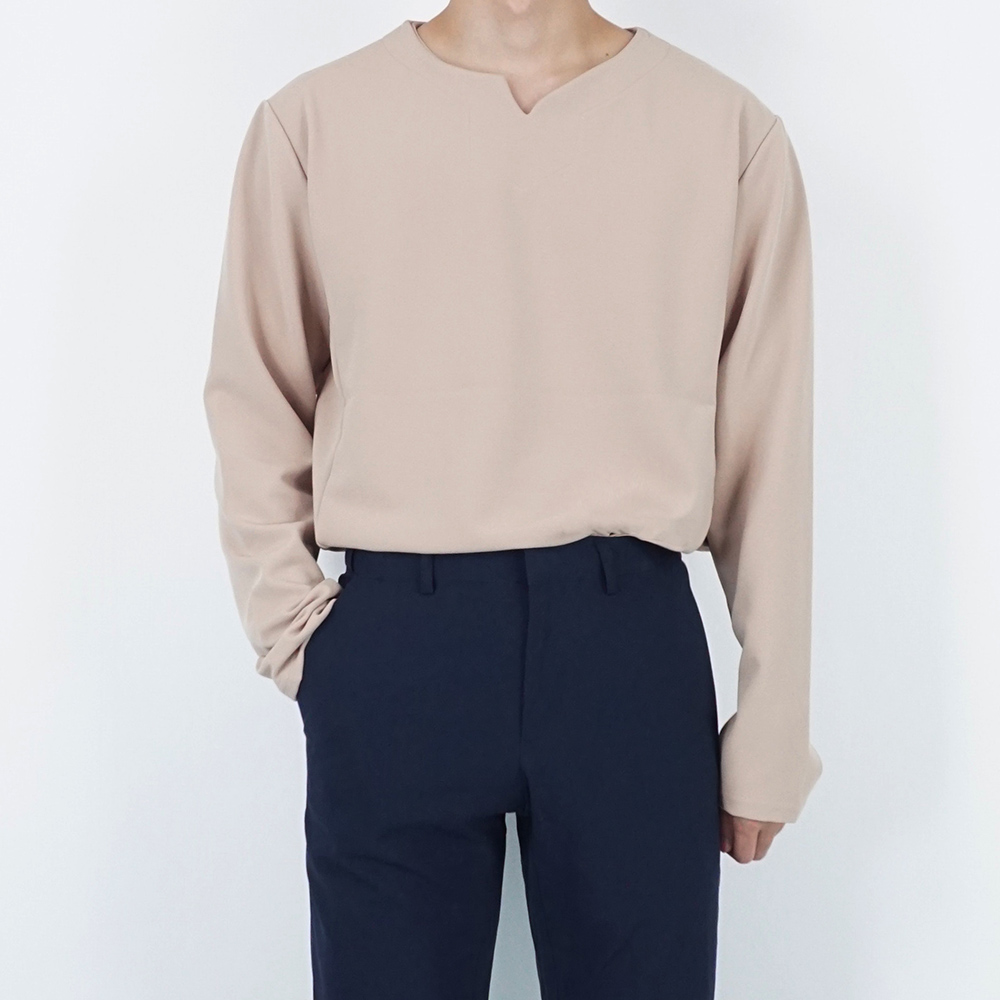 남자 미니멀 베이직 브이 포인트넥 가을 긴팔 티셔츠 4color 4size - 상세 이미지 2