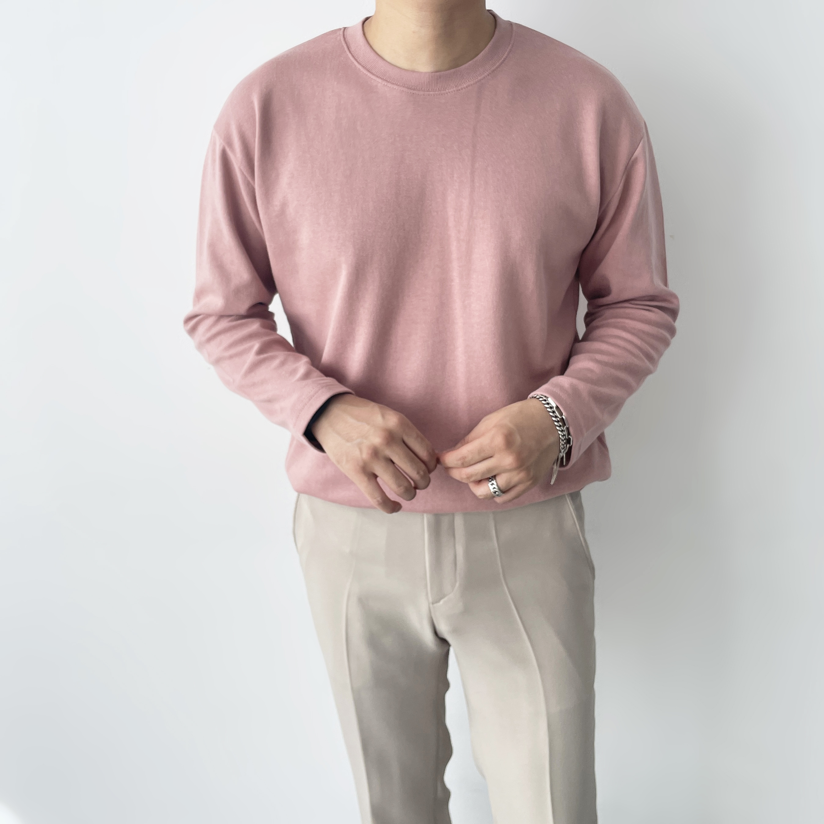 남자레이어드티셔츠 기본 무지티 흰티 - 상세 이미지 3