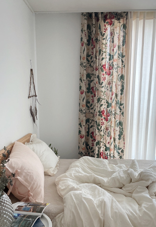 바이아미 린넨 나염 빈티지 핀스타일 맞춤 제작 거실 커튼