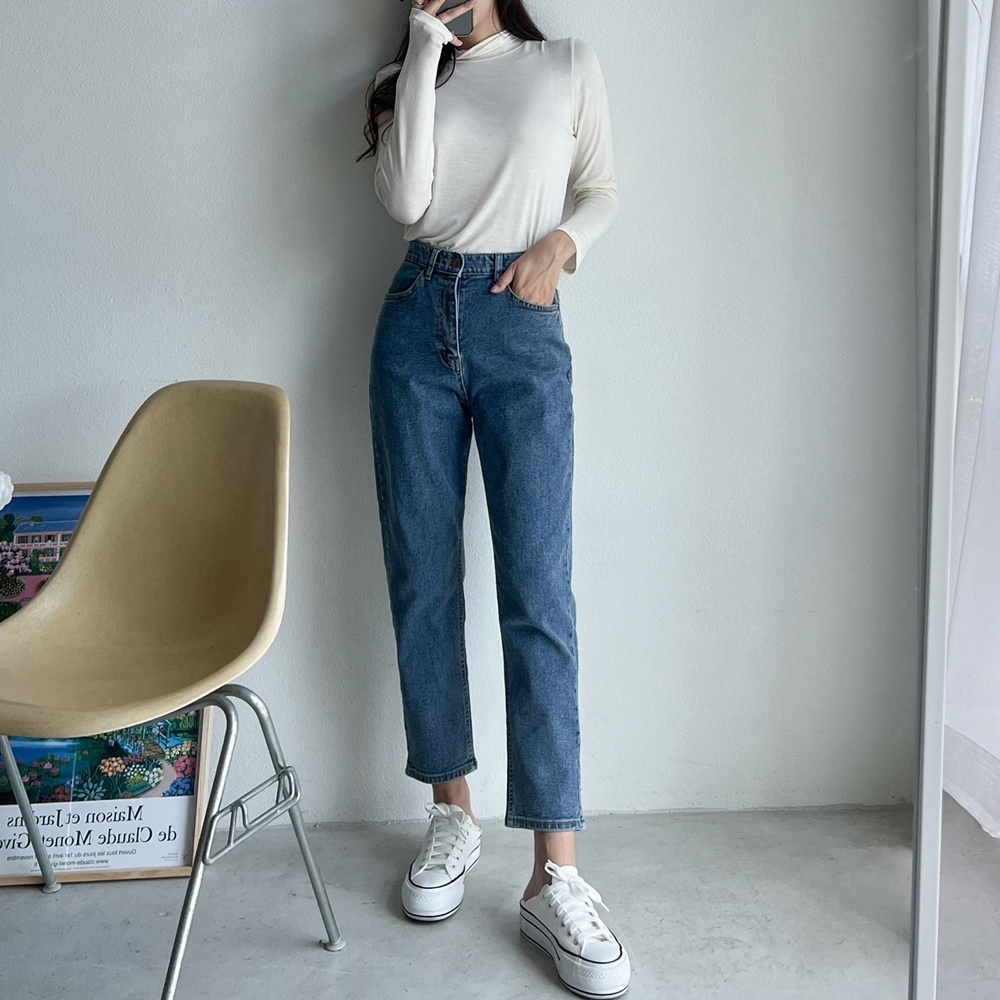 진청 워싱 스판 포켓 9부 배기 데님 청바지 팬츠 - 상품 이미지