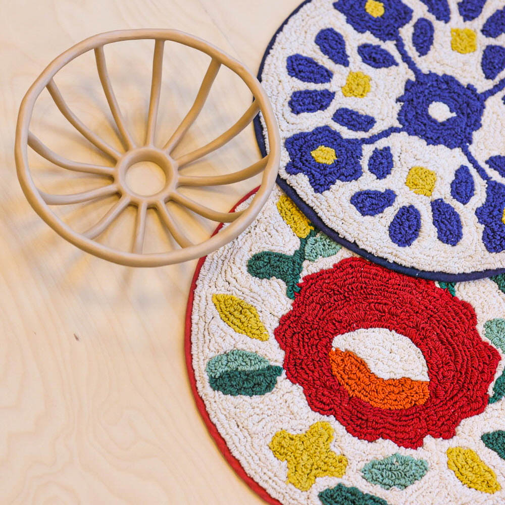 레드 에스닉 플라워 원형 순면 욕실 발매트