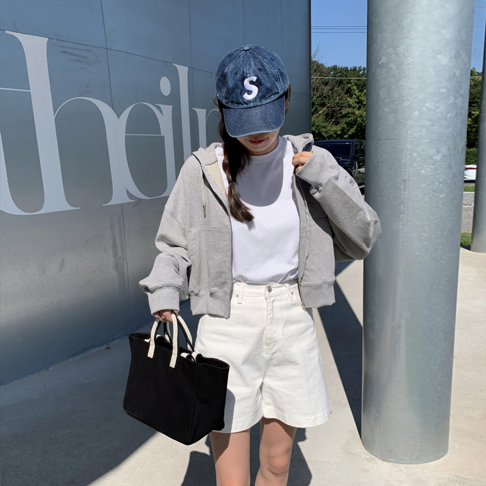 데일리 오버핏 코튼 여성 크롭 후드집업 숏 여자 간절기아우터 이미지 2