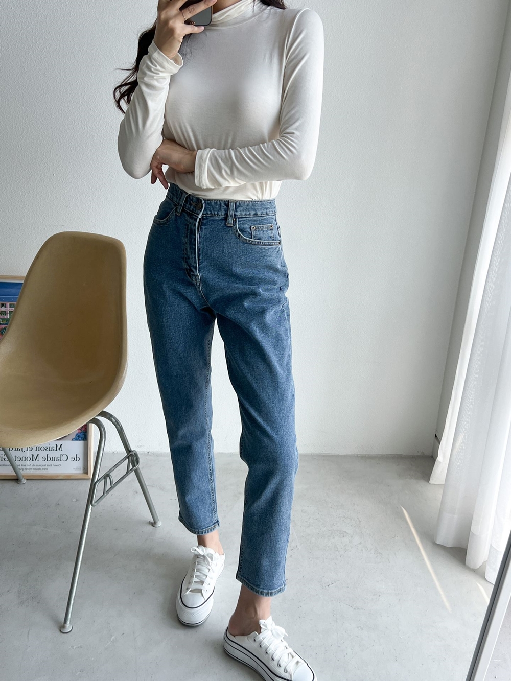 진청 워싱 스판 포켓 9부 배기 데님 청바지 팬츠 - 상세 이미지 4