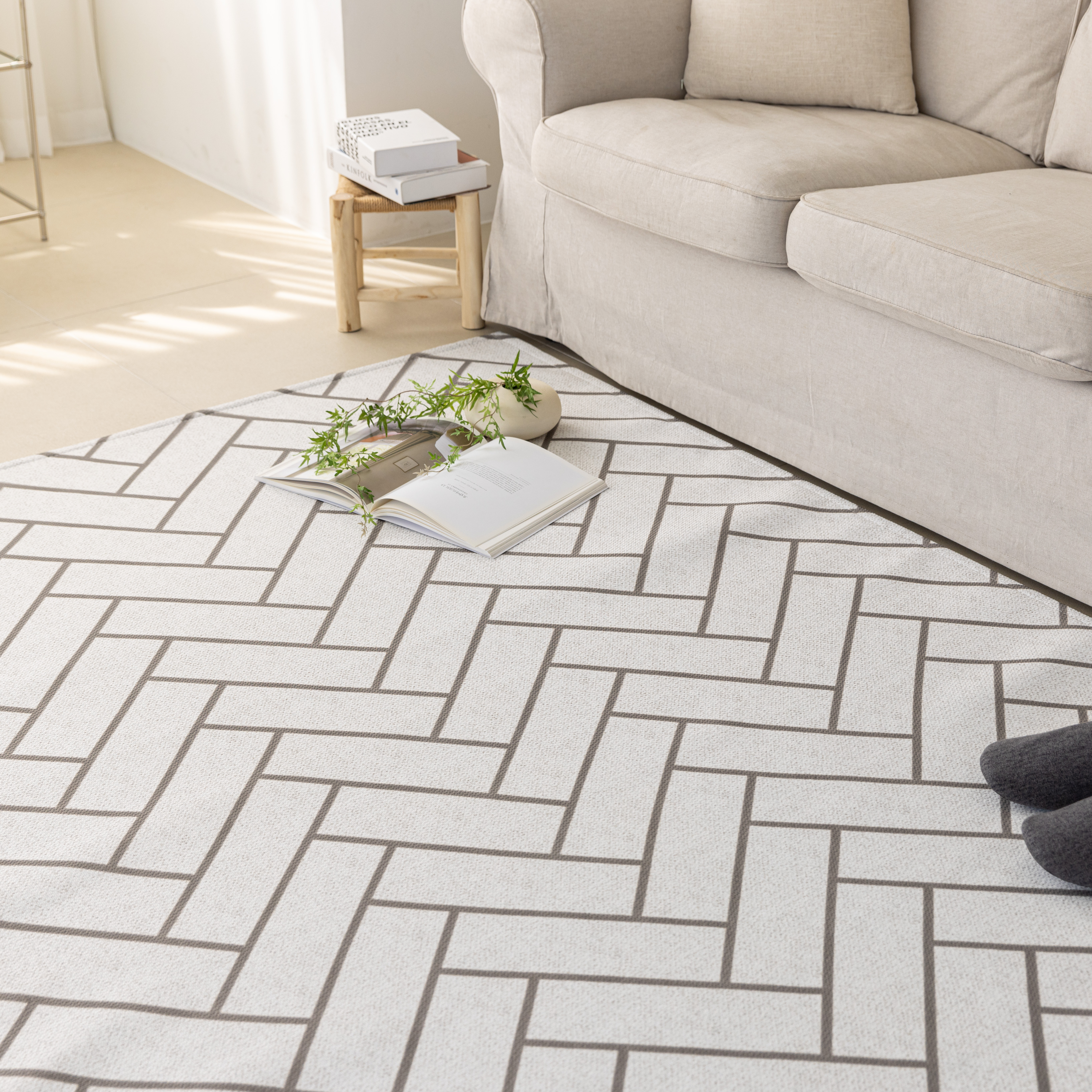 헤링본 방수러그 방바닥매트 강아지 고양이러그 거실 카페트 헤링본 라이트그레이, 150x100cm