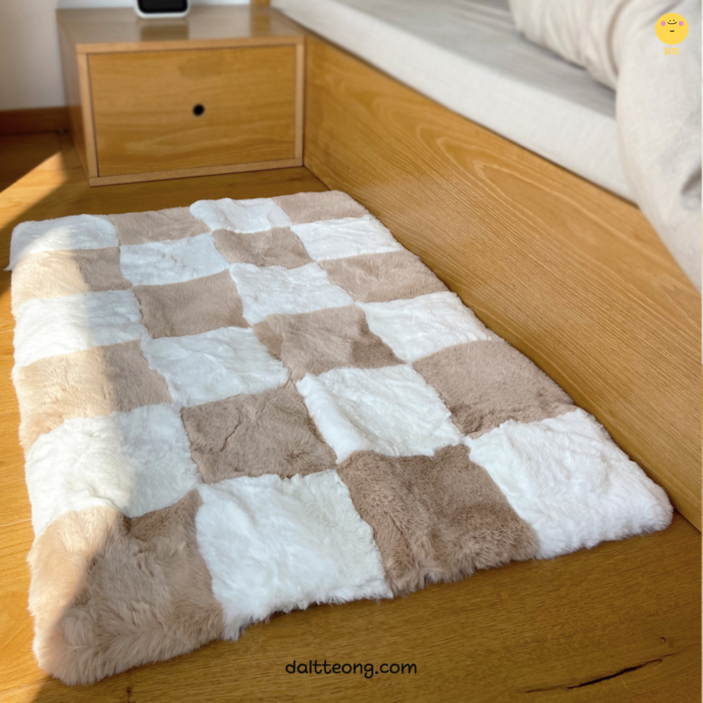 달떵 겨울 밍크 퍼 브라운 체커보드 러그 90x180 거실 침실 카페트 발매트 고급