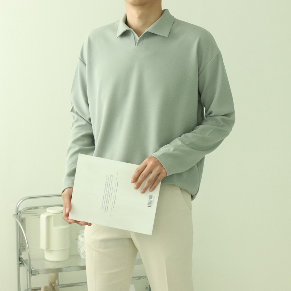 남자카라티 구김없는 오버핏 헨리넥 긴팔티셔츠 이미지 2