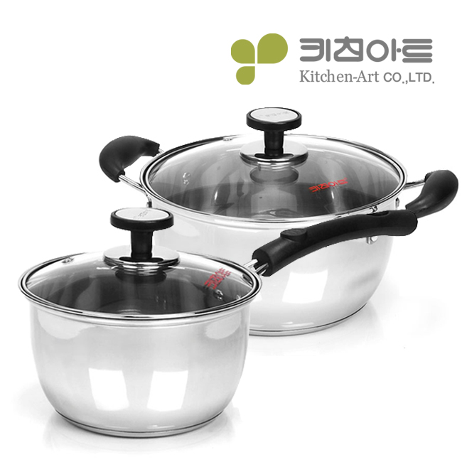 키친아트 스텐 냄비세트 3중바닥 2종 (16편수, 18양수) - 상품 이미지