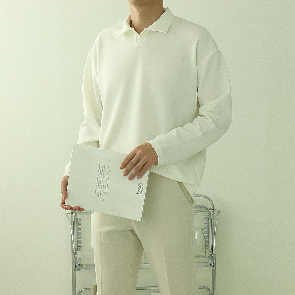 남자카라티 구김없는 오버핏 헨리넥 긴팔티셔츠