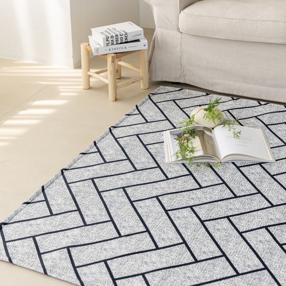 워셔블 방수 러그 방바닥매트 고양이러그 거실 카페트 헤링본 다크그레이, 200x150cm