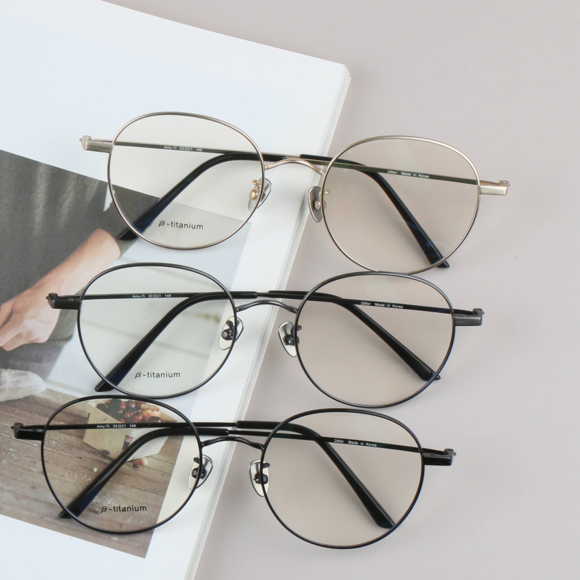 블루라이트 차단 안경 티타늄 가벼운 빅 오버 사이즈 실버 금테 안경테