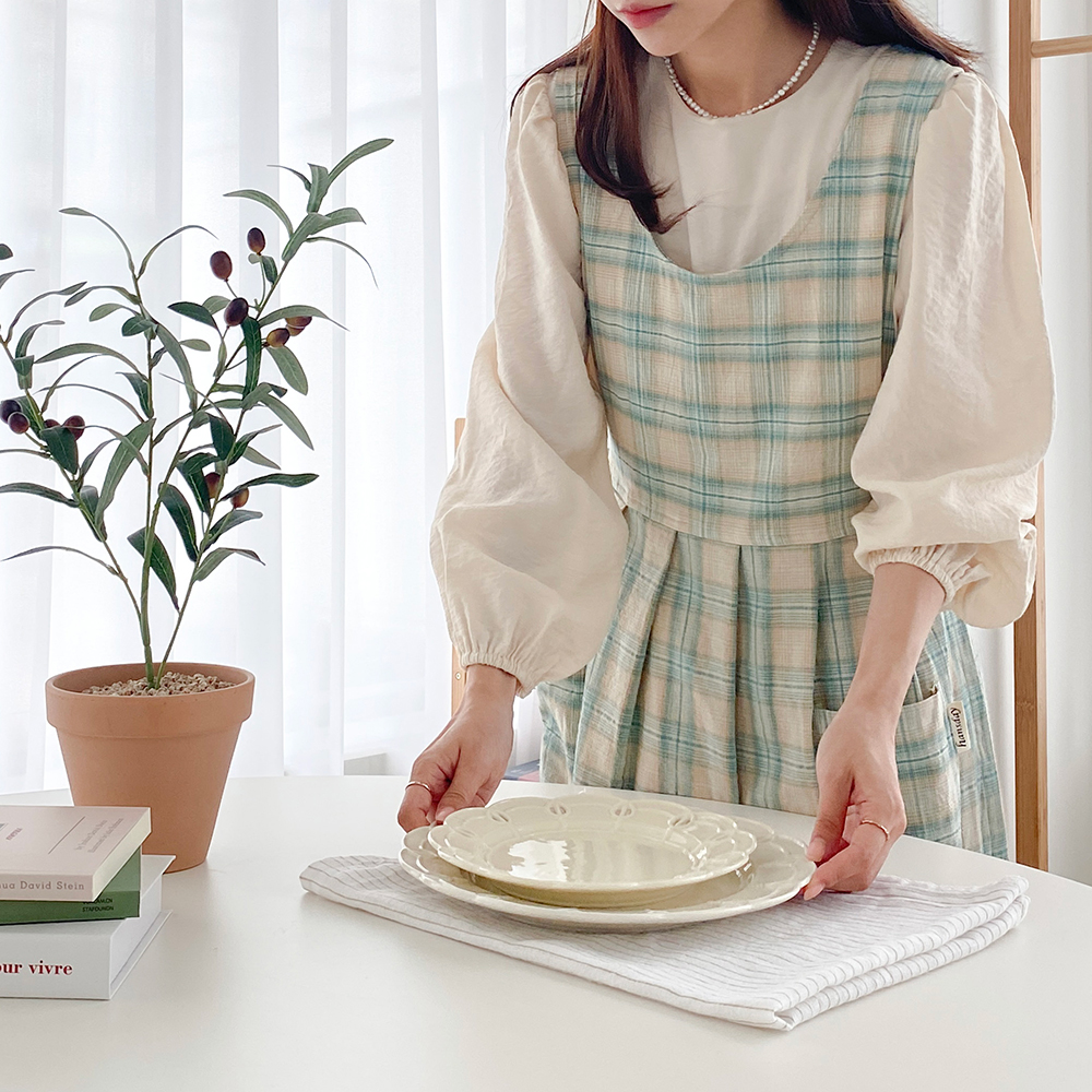 한스데이 어텀체크 장금이 리본 원피스 플로리스트 카페 앞치마