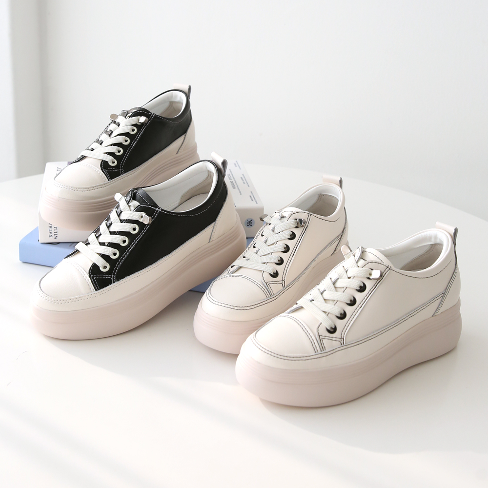 소가죽 여성 키높이스니커즈 통굽 여자 키높이운동화