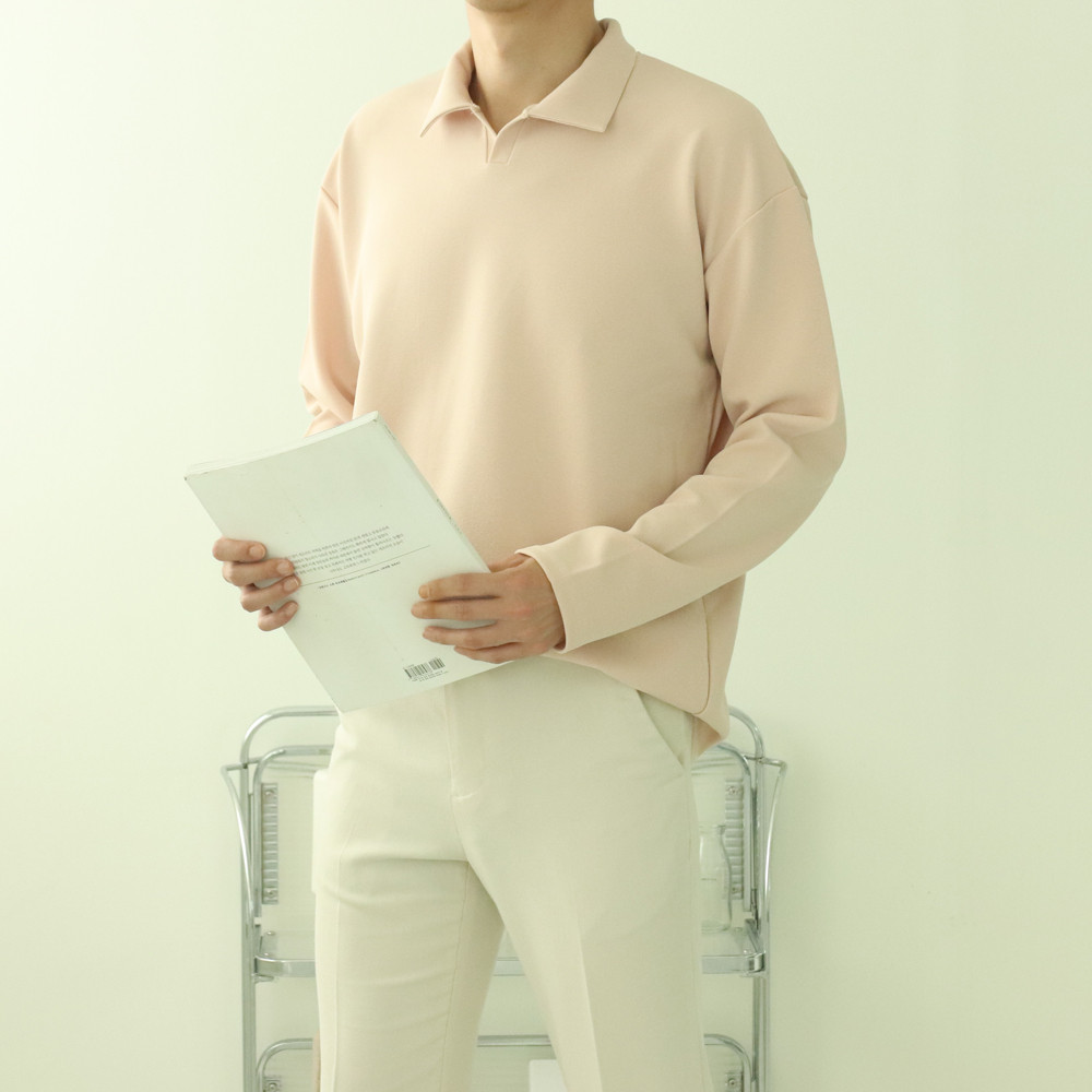 남자카라티 구김없는 오버핏 헨리넥 긴팔티셔츠 이미지 3