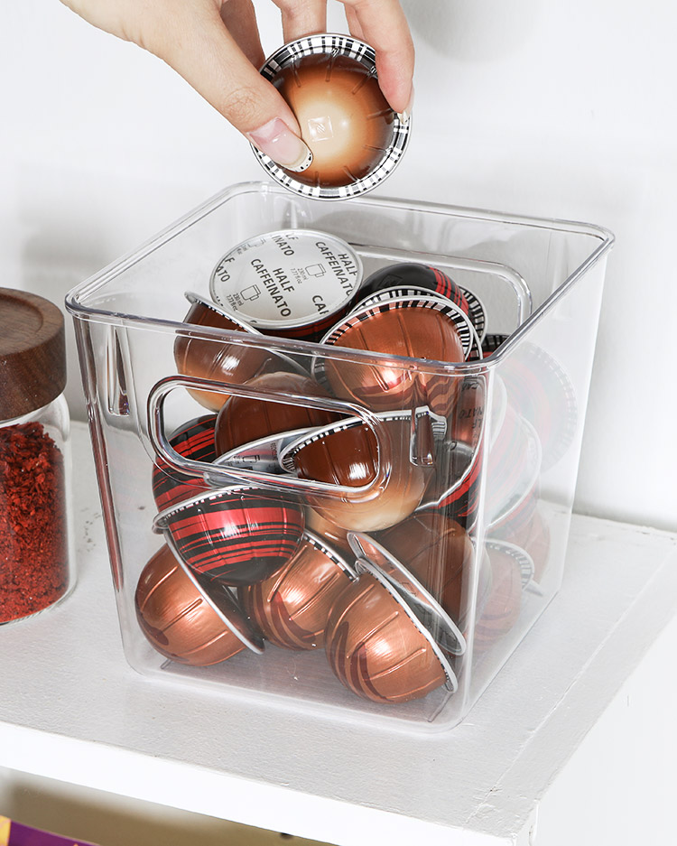 투명 펜트리 수납함 수납통 리빙박스 팬트리 보관함 정리함 커피캡슐 화장대 약 영양제 막힘형미니