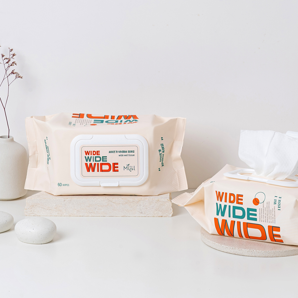 미엘 와이드 빅사이즈 엠보싱 대형 간병용 요양병원용 병원용 물티슈 60매 총10팩