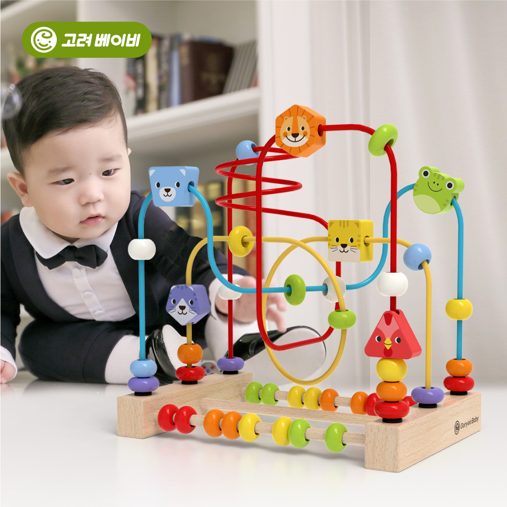고려베이비 원목 구슬 돌 아기 유아 장난감 선물 소근육 발달 놀이 교구 동물 롤러코스터