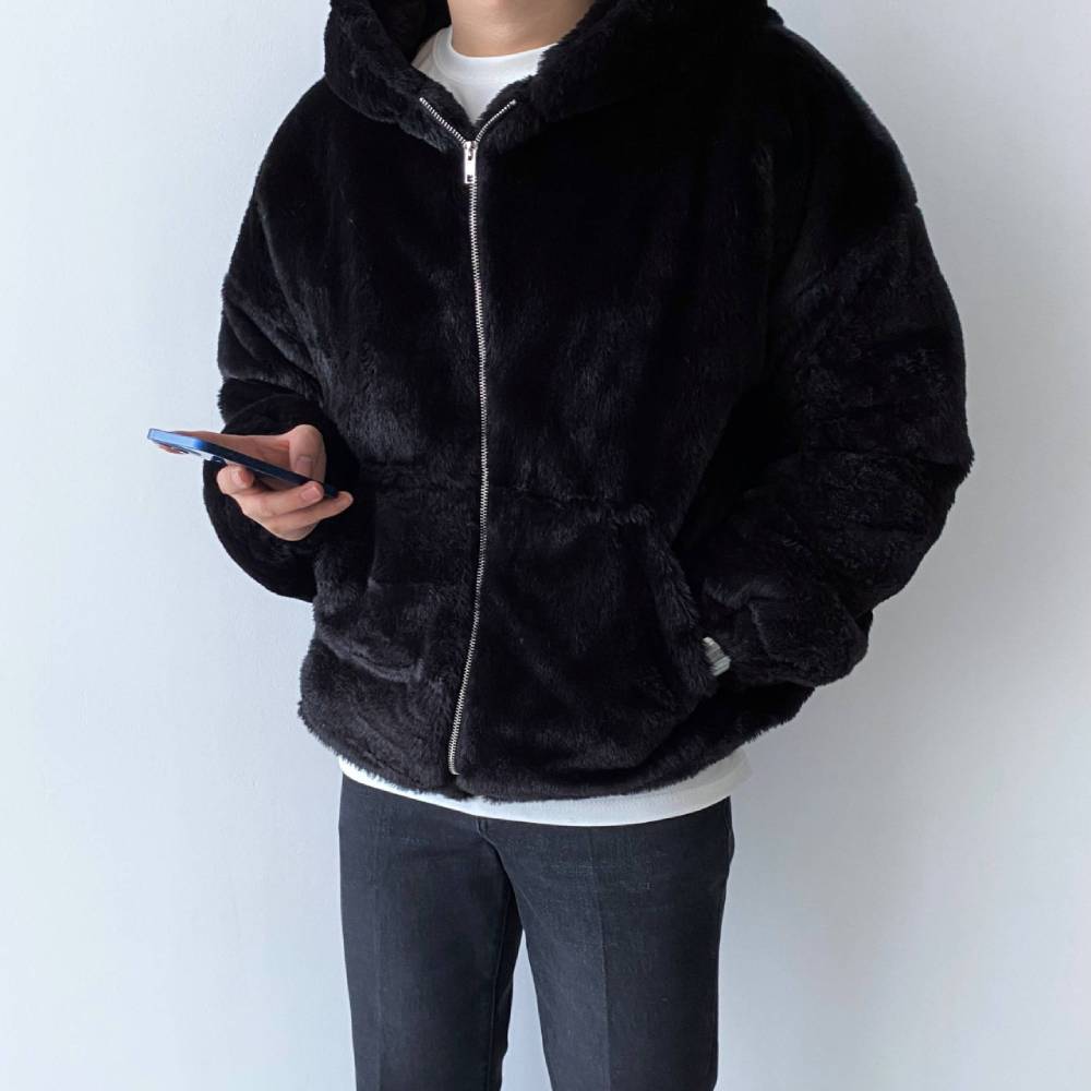 부드러운 남자 밍크 털 후드집업 밍크 후리스 퍼자켓 제품 이미지