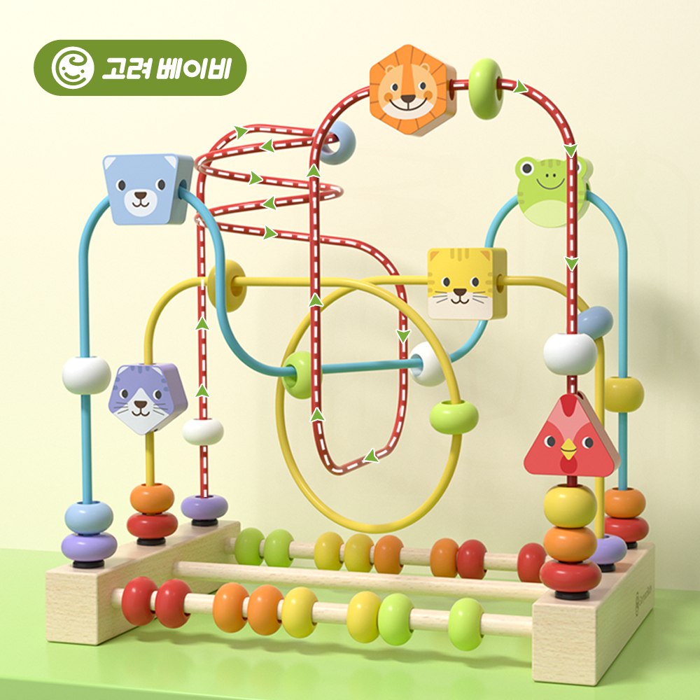 고려베이비 원목 구슬 돌 아기 유아 장난감 선물 소근육 발달 놀이 교구 동물 롤러코스터