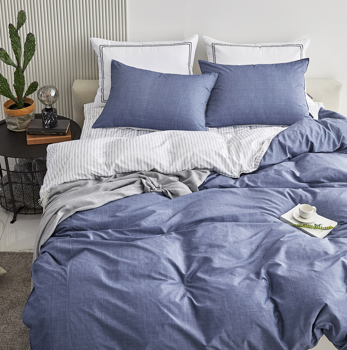 엠시베딩 모달이불세트 알러지케어 호텔침구 모던그라운드 블루 사계절 침구세트 Q