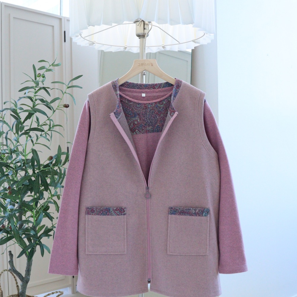 할머니옷BEST고급 모직 라운드티 조끼세트 핑크 70대80대90대 엄마 상견례 생신선물 제품 이미지