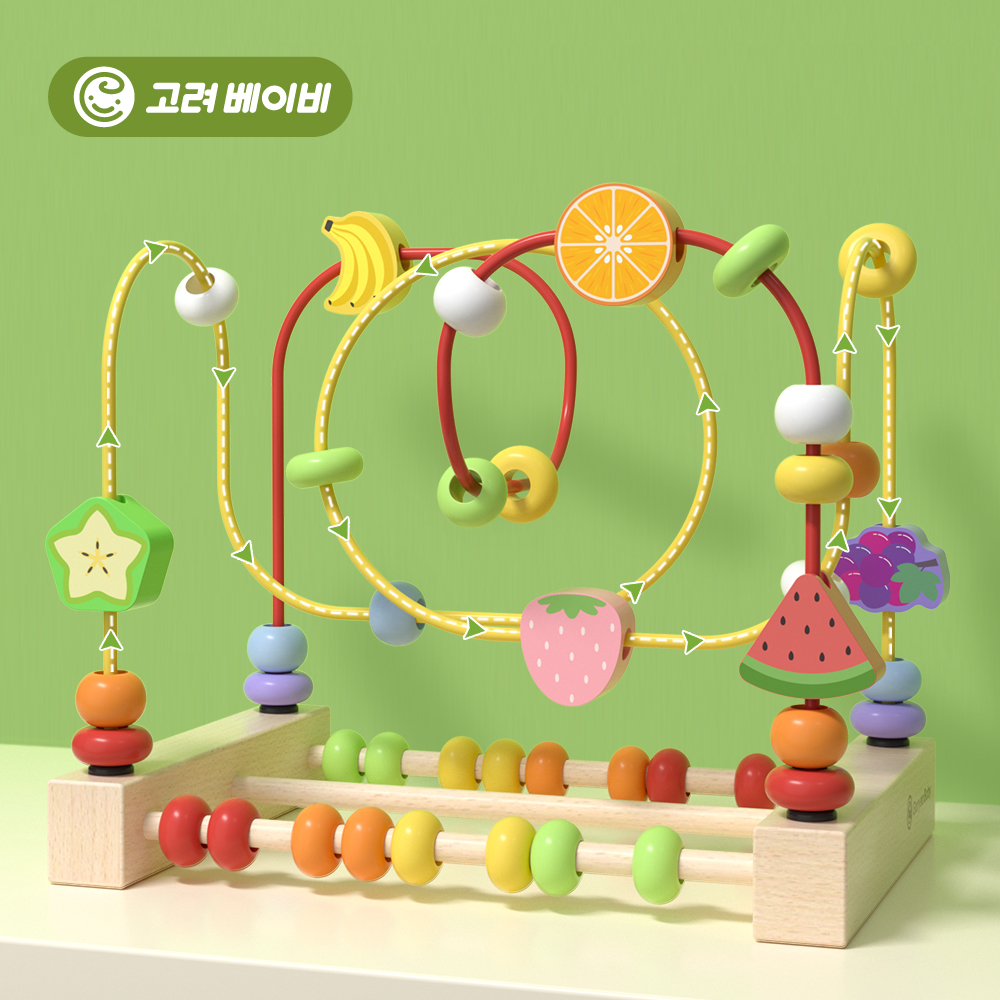고려베이비 원목 구슬 돌 아기 유아 장난감 선물 소근육 발달 놀이 교구 동물 롤러코스터