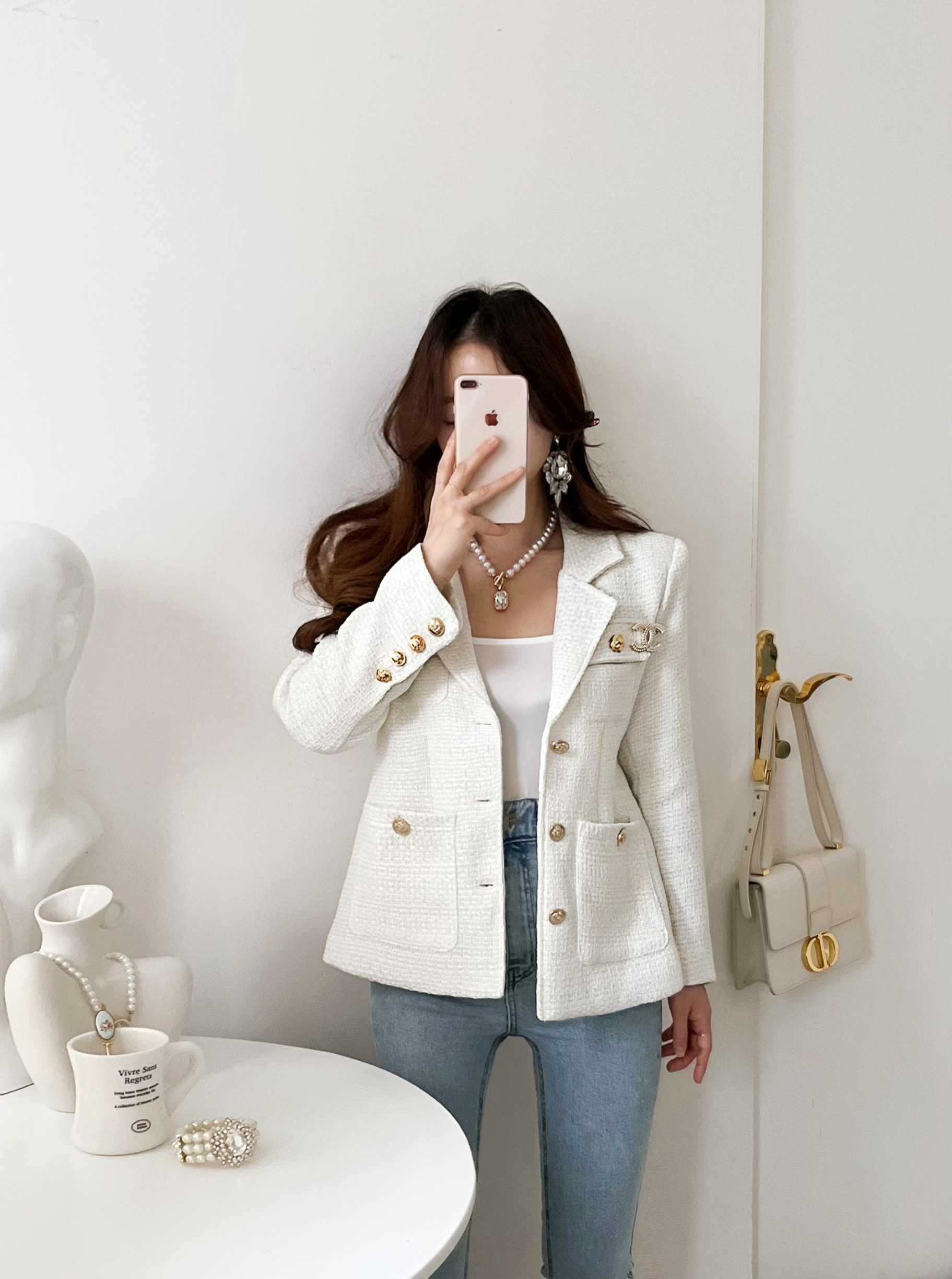 (무배) 2color 줄리어드 골드버튼 트위드 하프재킷 (테일러드칼라,포켓,금장) [비비아레이디]