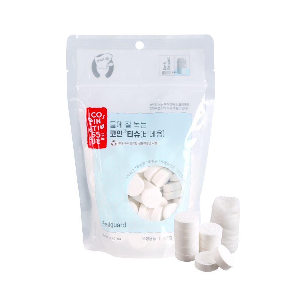 [N도착]코인티슈 비데용(100개) 동전 압축 휴대용물티슈