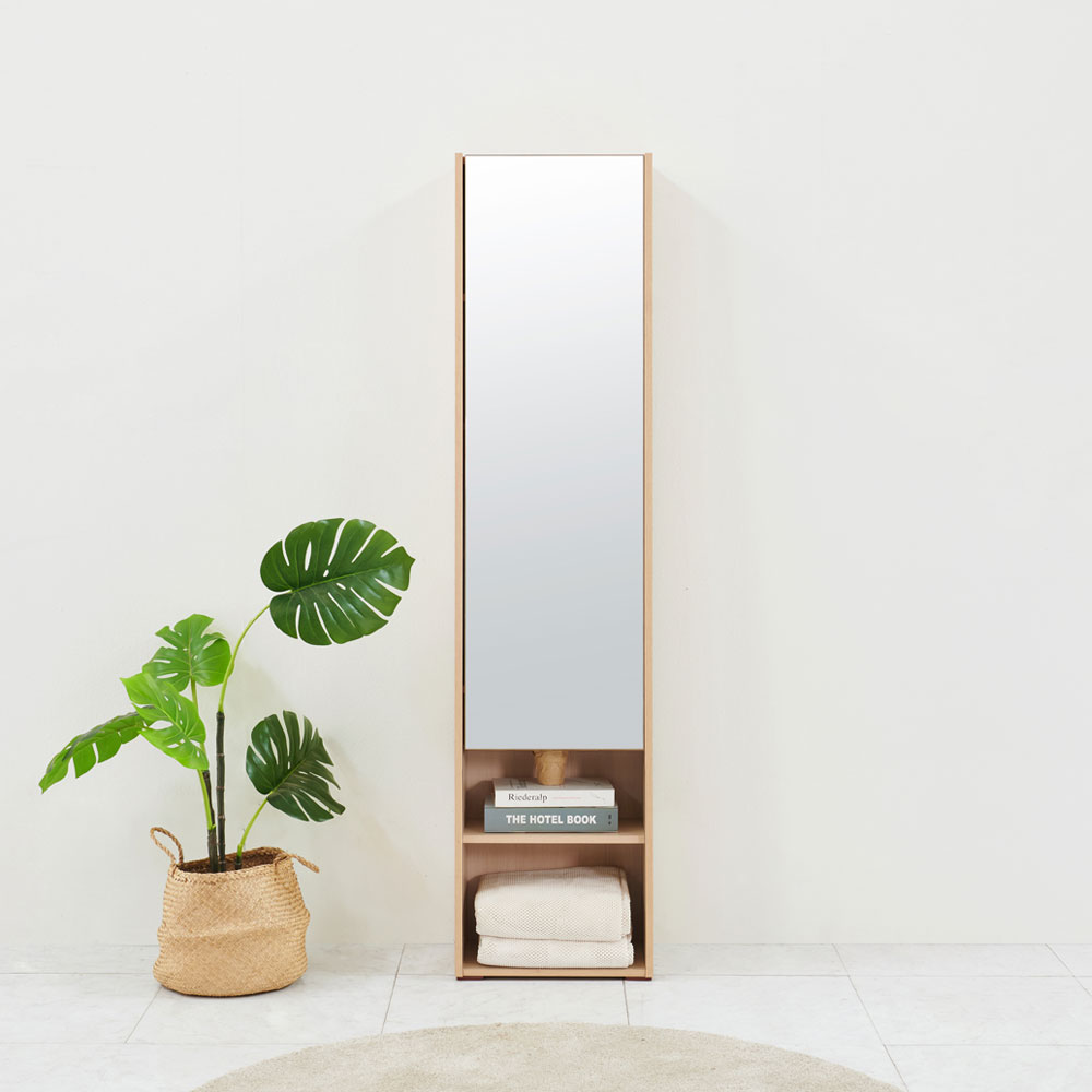 올굿퍼니처 보노 슬라이딩 전신 거울 수납 오픈형 라이트오크, 400x295x1650