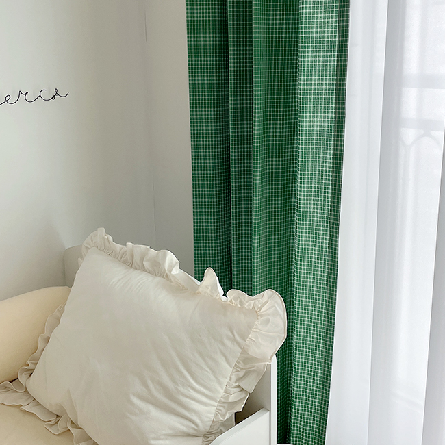 그린 체크 아이방 커튼 s - 104×150 핀스타일