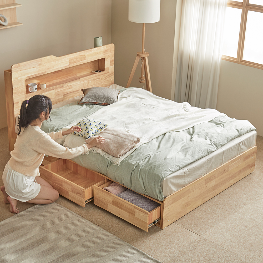 [무료배송] 루이스 평상형 LED 수납 침대 퀸 + IVY 매트리스